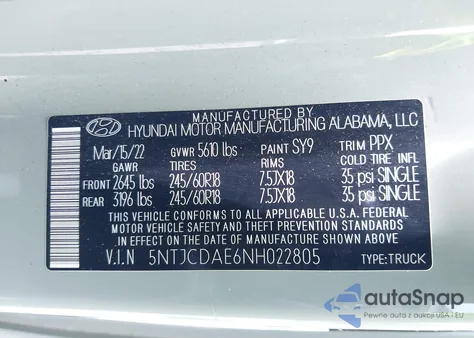 2022 Hyundai Santa Cruz Sel from USA, damaged, VIN 5NTJCDAE6NH022805